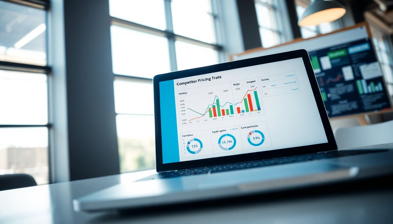 Analyze competitor pricing data through a detailed view of a laptop displaying price comparison infographics.