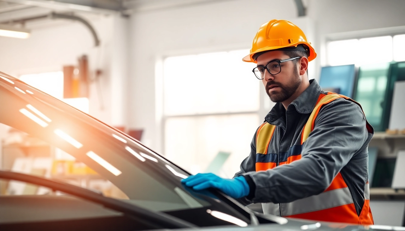 Lifetime warranty auto glass Denver technician performing a detailed inspection in a modern workshop.