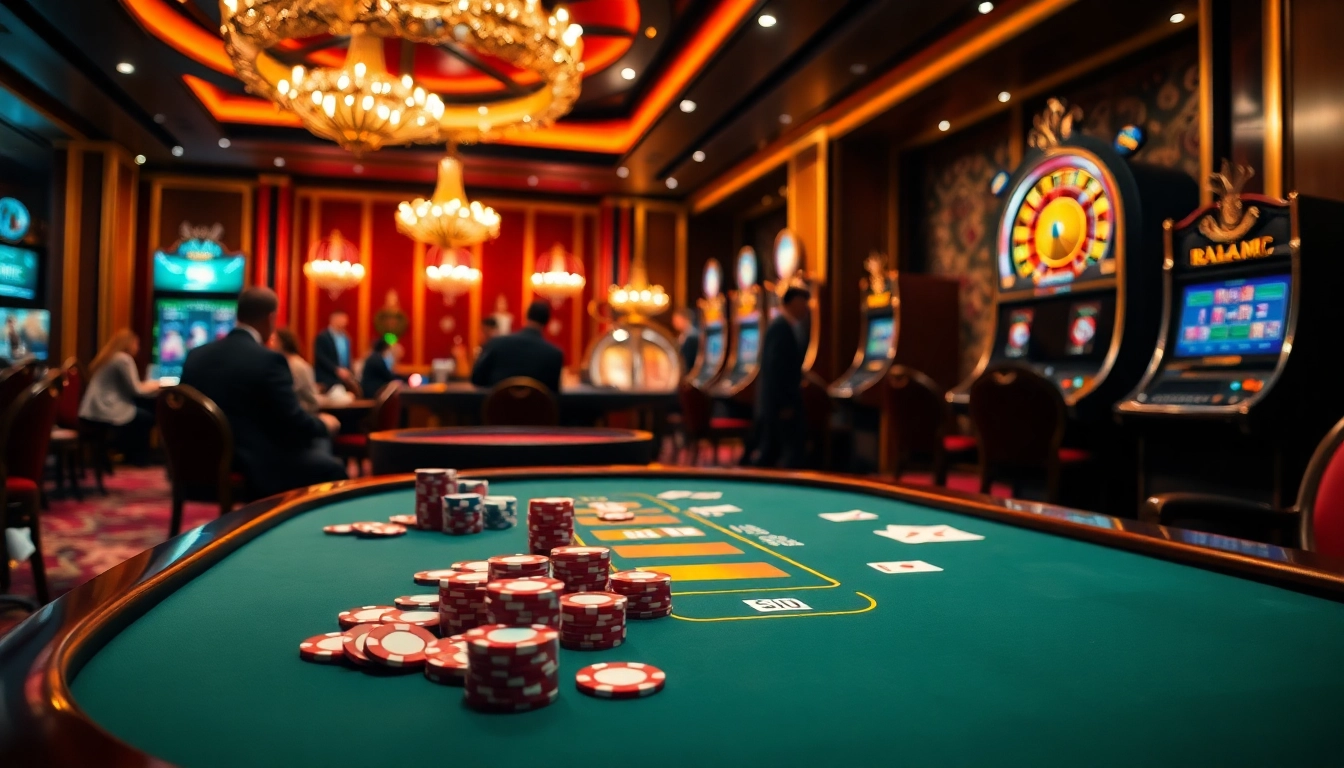 Vivez l'excitation au meilleur casino en ligne avec une table de poker et des machines à sous vibrantes.