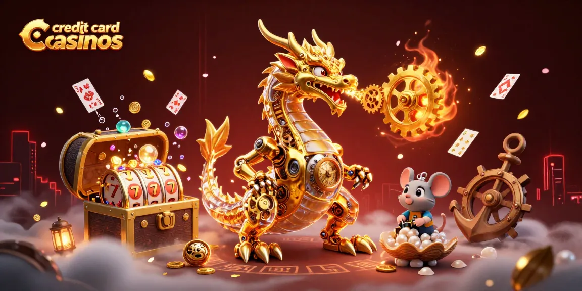 Experience thrilling action at credit card casinos with vibrant 3D elements and game symbols.