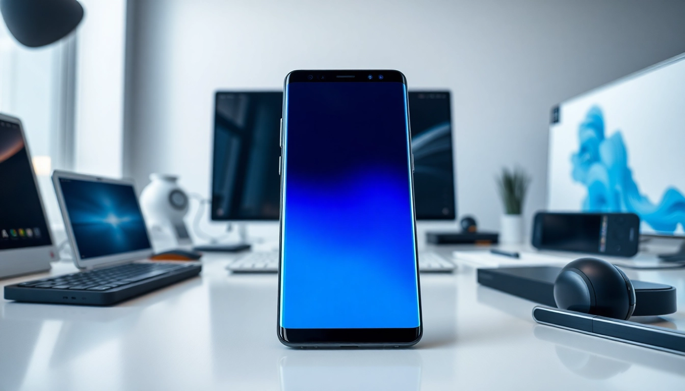 Samsung Galaxy S8 stylishly displayed on a modern desk, highlighting its sleek design and technology.