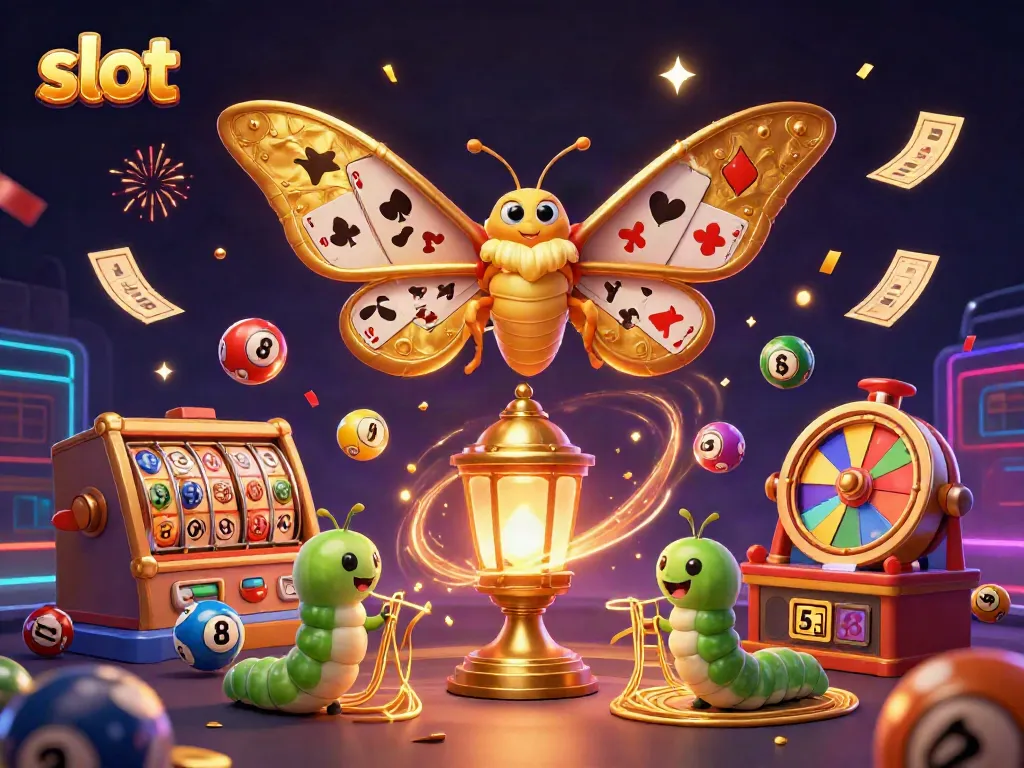 Permainan slot gacor dengan ilustrasi kupu-kupu 3D yang megah, dipenuhi elemen kasino.