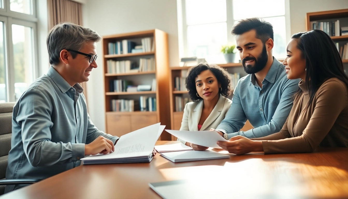 Engaging financial advisor Norfolk va discussing investment options with a couple in a bright office.