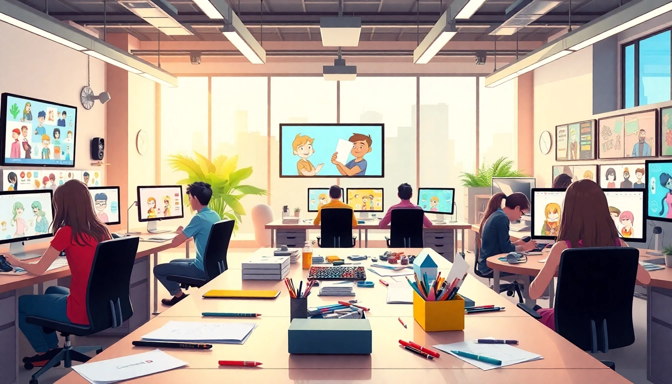 Animationsstudio with creative professionals collaborating on animated projects.
