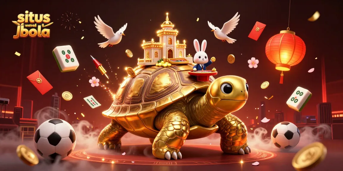 Experience situs judi bola thrills with a colorful 3D casino scene featuring a golden tortoise and dynamic betting elements.