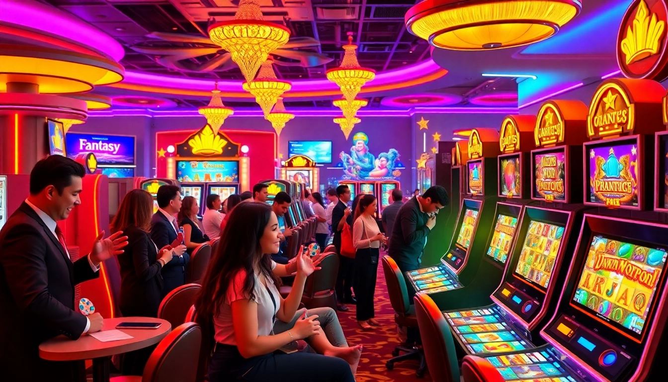 Players enjoying a winning experience on a vibrant pragmatic slot machine in a luxurious casino environment.