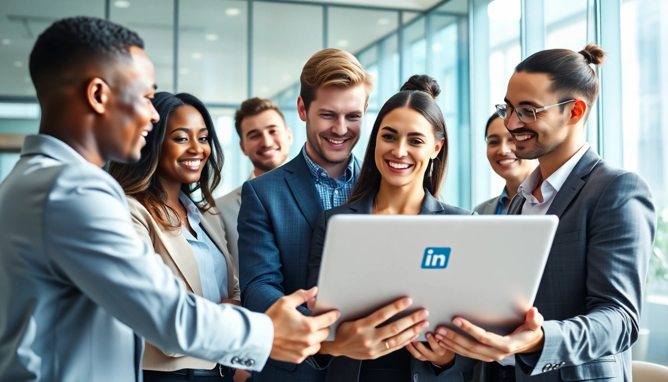 Engage with professionals to buy LinkedIn Accounts in a vibrant office setting.