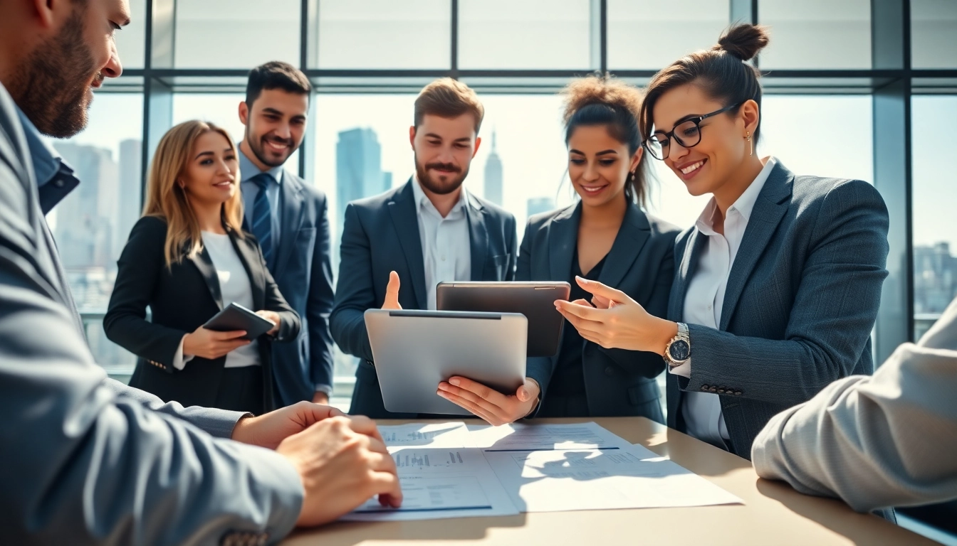 Engaging scene showcasing Quickplus Business Consultants collaborating in a modern office environment.