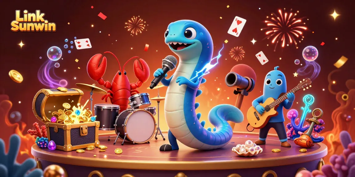 Experience the thrills of Link Sunwin in an underwater casino with vibrant 3D characters and dynamic elements.