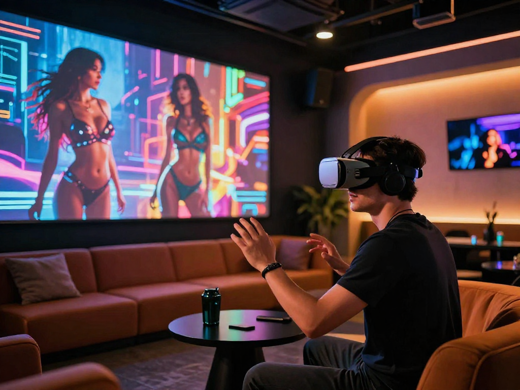 AI porn immersive experience with futuristic elements and digital art.