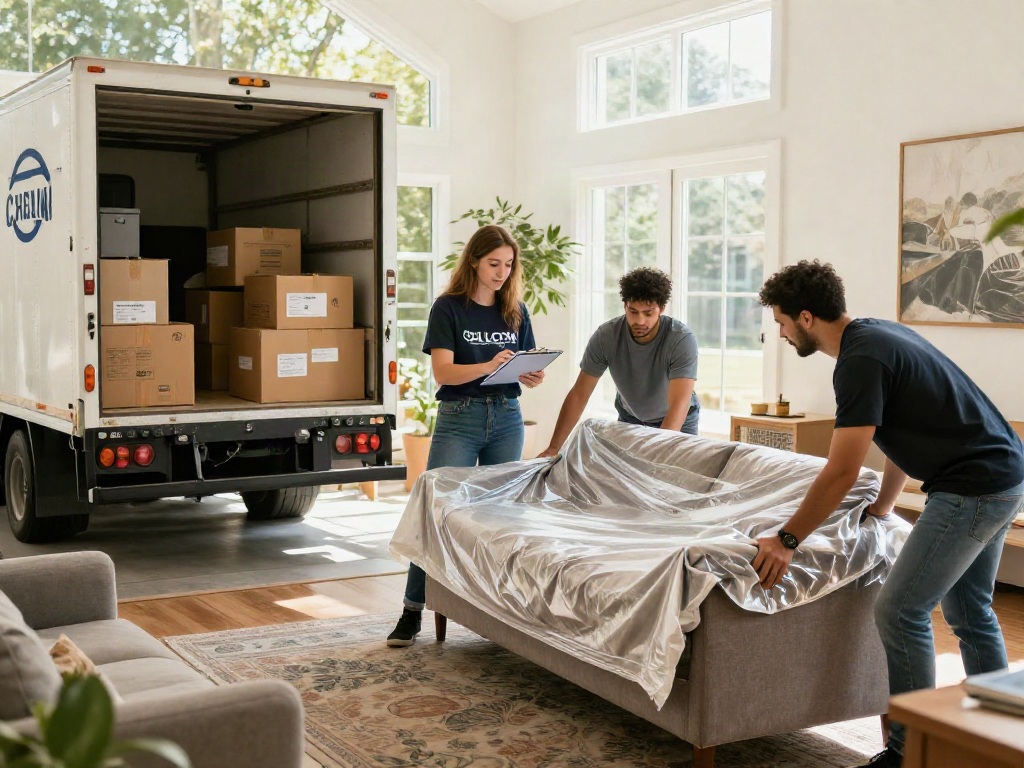 Efficient professional movers carefully organizing furniture during a move in Asheville, ensuring a smooth relocation experience.