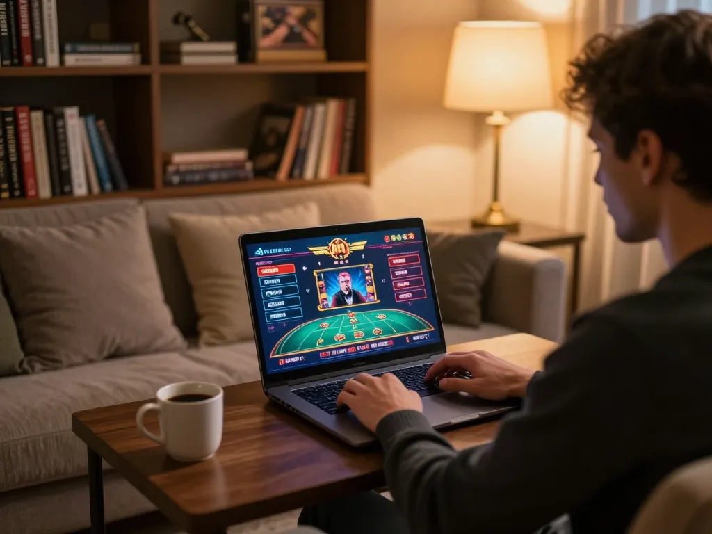 Engaging gameplay at home using Link MM88 for online casino games in a cozy atmosphere.