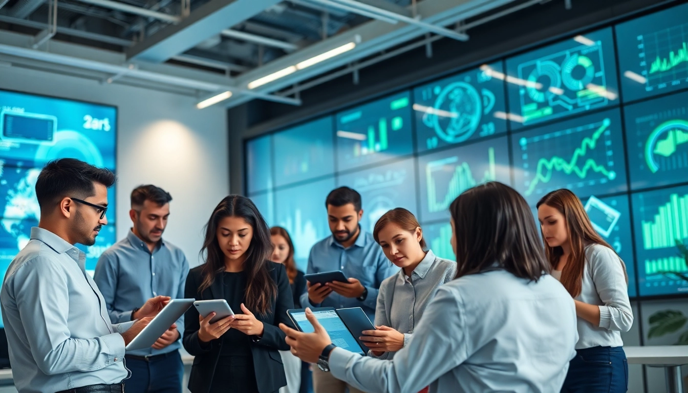 Engaging group collaboration in Technology innovation hub, showcasing teamwork and modern design.