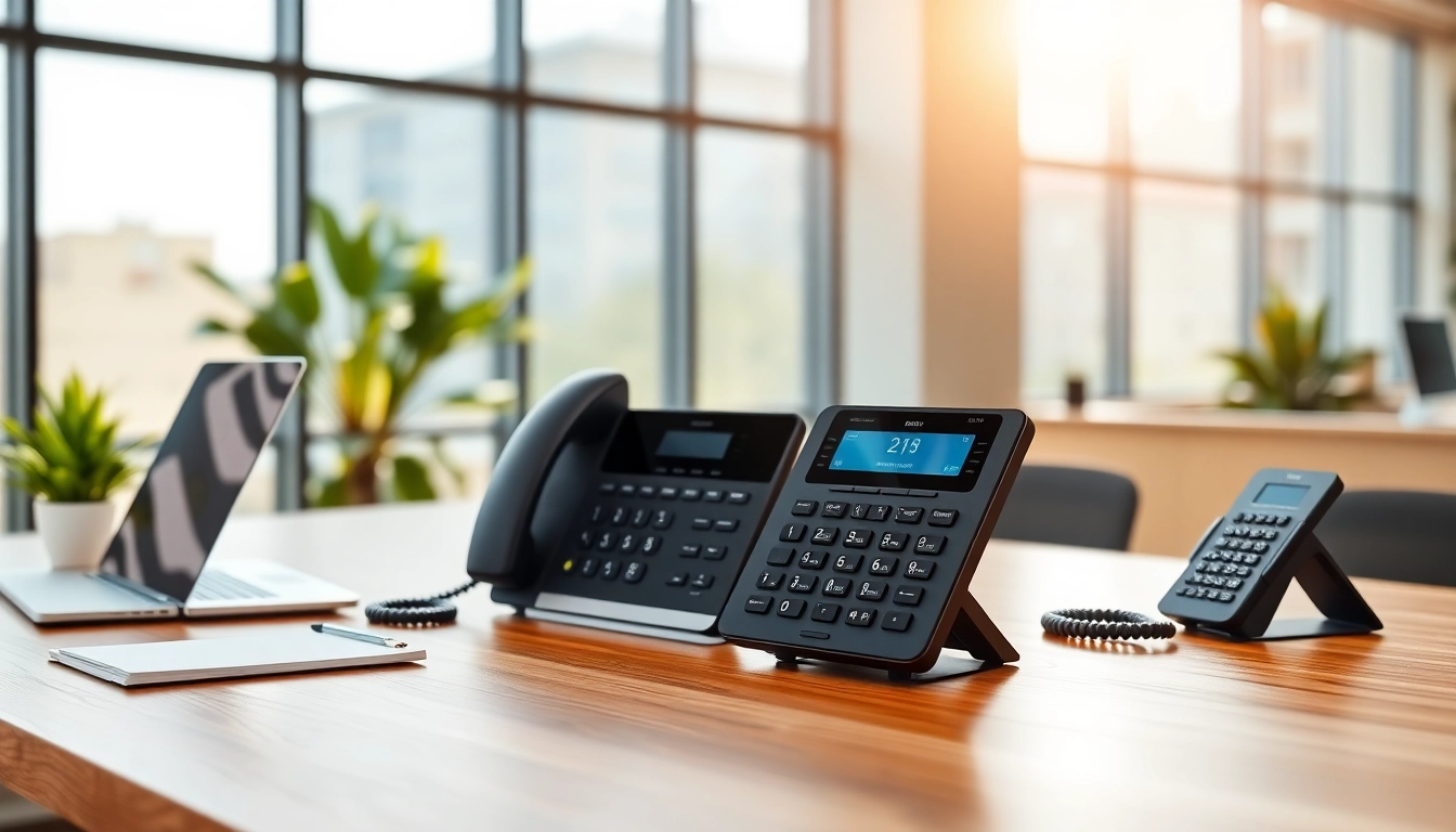 Showcasing business phone providers in a modern office with VoIP devices.