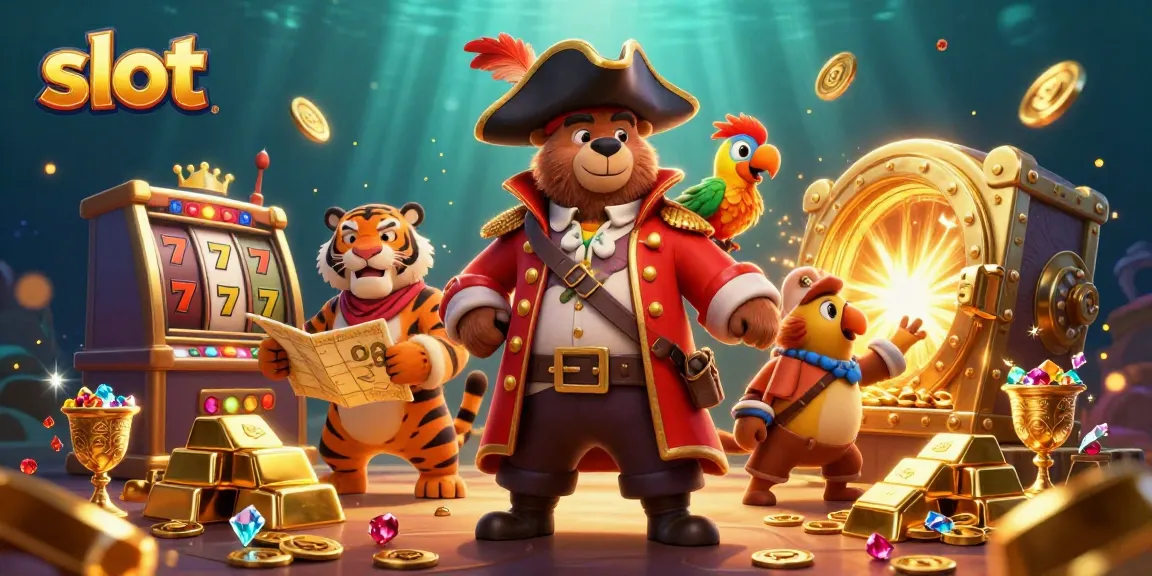 Experience thrilling slot adventures with our vibrant cartoon pirate scene filled with treasures!