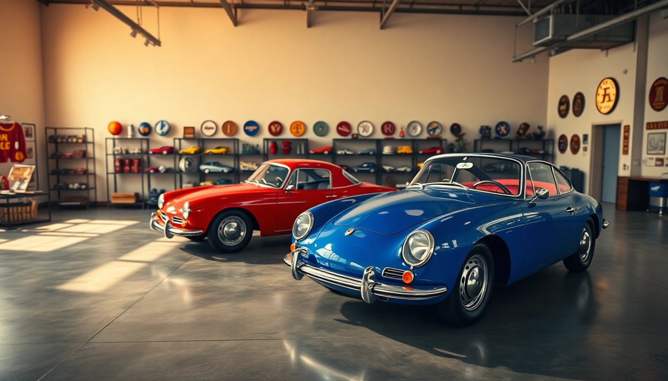 PRA Classic Cars featured in a vintage showroom highlighting luxury and nostalgia.