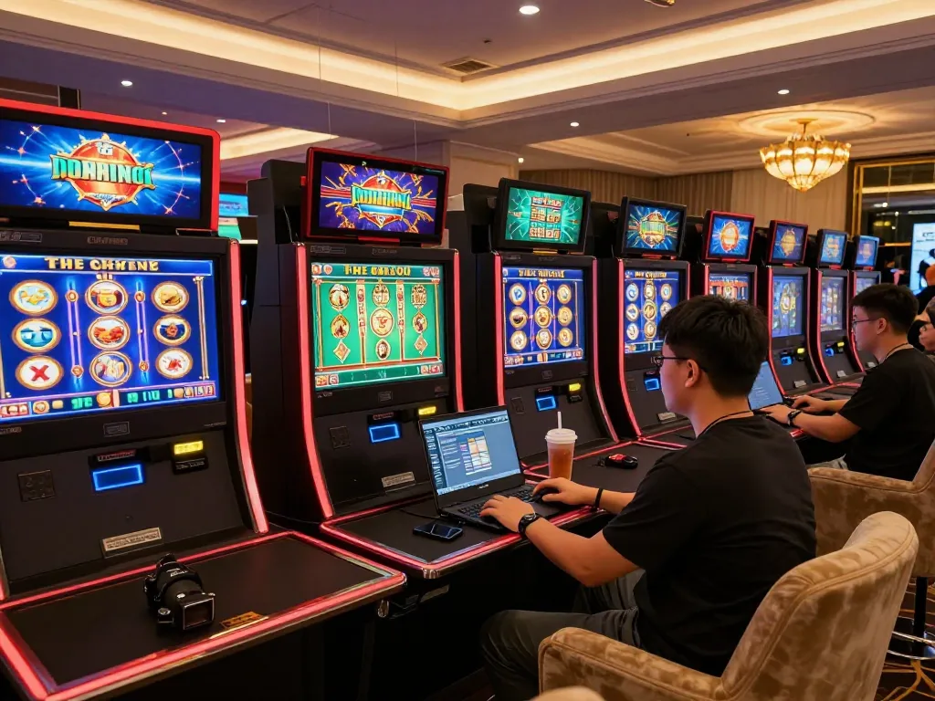 Engaging online gaming experience featuring Link Gaco on multiple screens with vibrant slot visuals