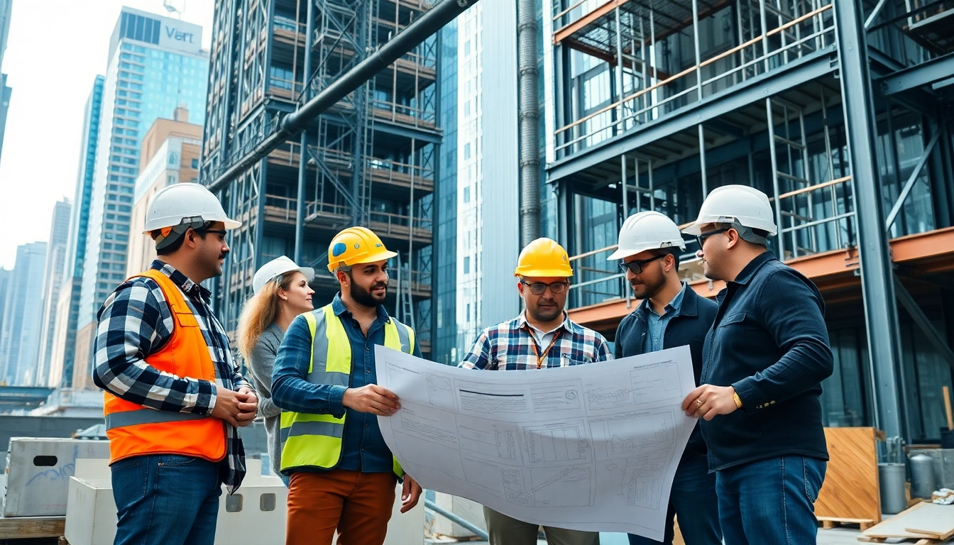 Team of Manhattan Commercial General Contractor experts working on a building project, discussing plans on-site.