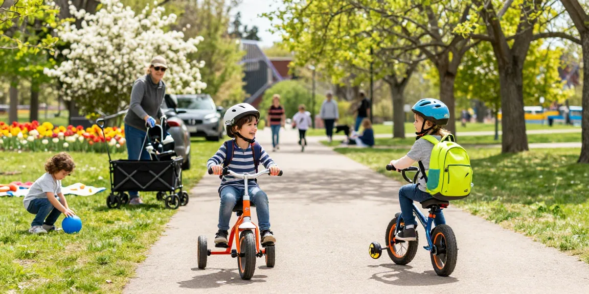 Kids enjoying the best kids tricycles in a sunny park with vibrant colors and joyful moments.