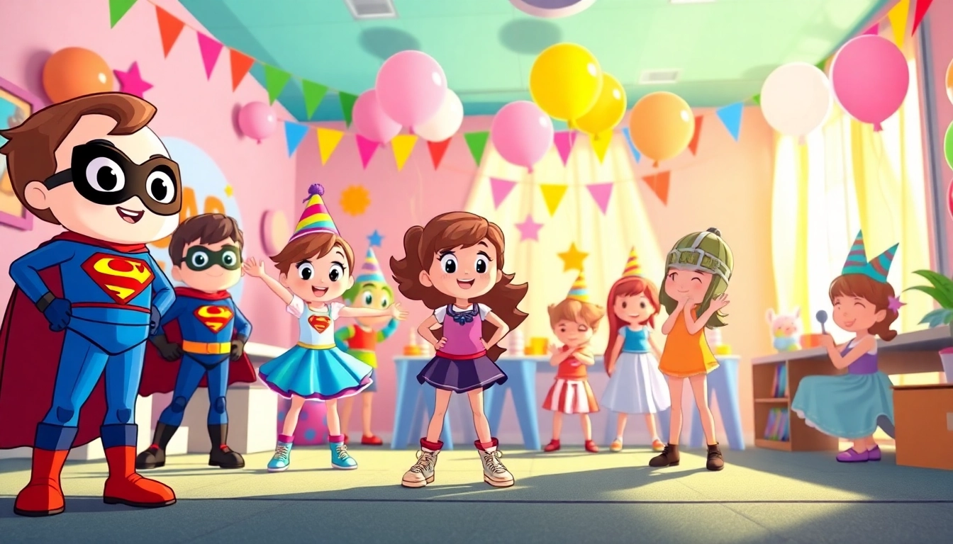 Experience lively entertainment with characters from https://www.tcspecialentertainment4u.com engaging kids at a vibrant birthday party.