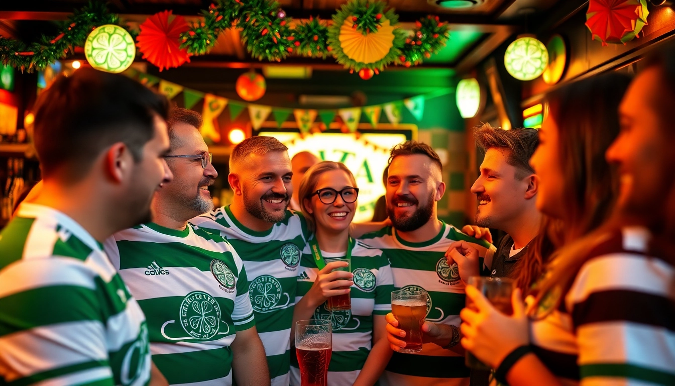 Celtic supporters enjoying a lively gathering at csc hamburg demonstrating team spirit.