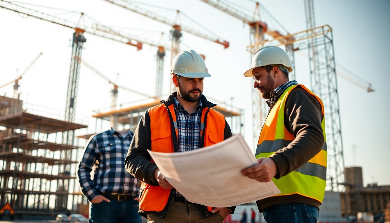 Construction network association collaboration at a bustling job site.