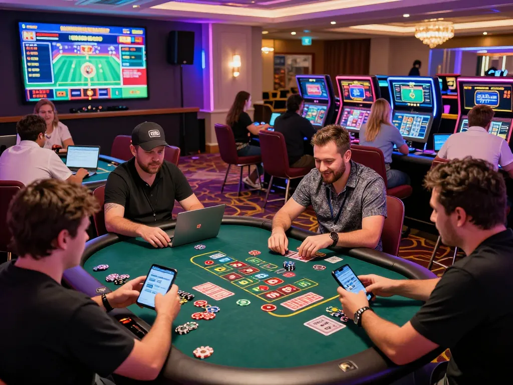 Exciting baccarat gaming scene illustrating players engaged in vibrant online casino experience at 바카라사이트.