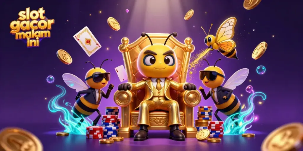 Bermain slot gacor malam ini dengan jackpot, bumblebee bos permainan duduk di tahta.