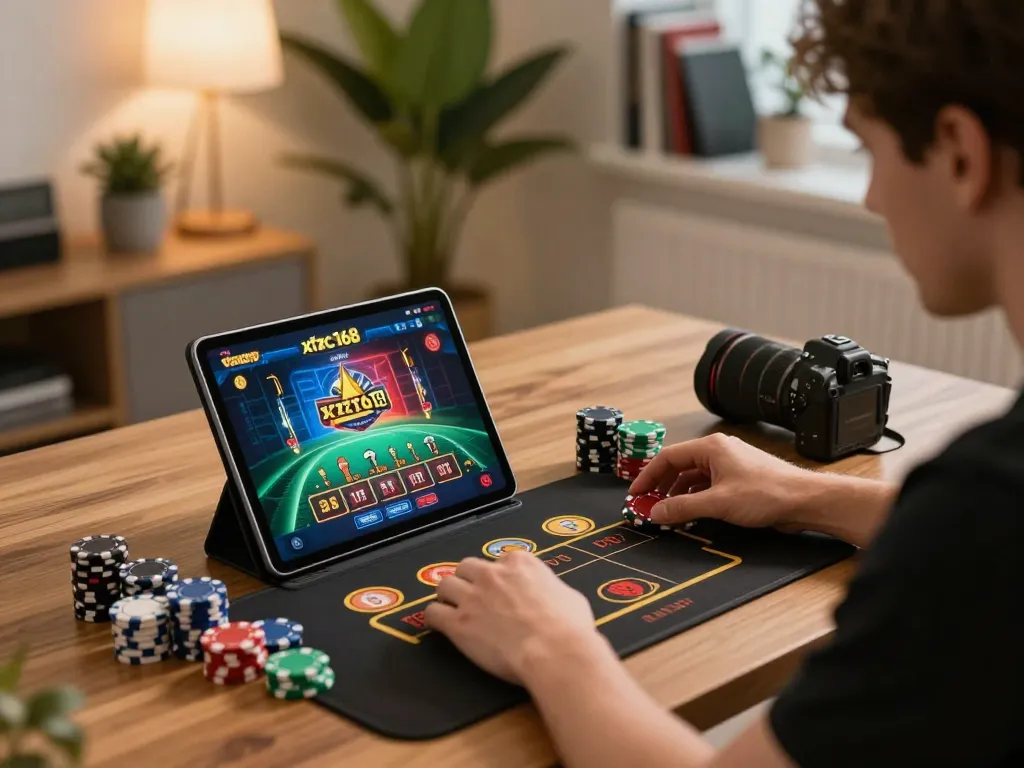 Player strategizing with xfzc168 app while enjoying an online casino gaming experience at home.