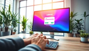 Masukkan suletoto login pada layar komputer modern di kantor yang terang.