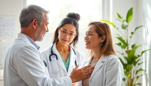 Health professional engaging positively with a patient in a bright clinic.