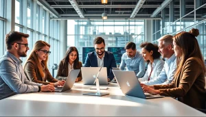 Collaborative IT Companies team working in a modern office with advanced technology.