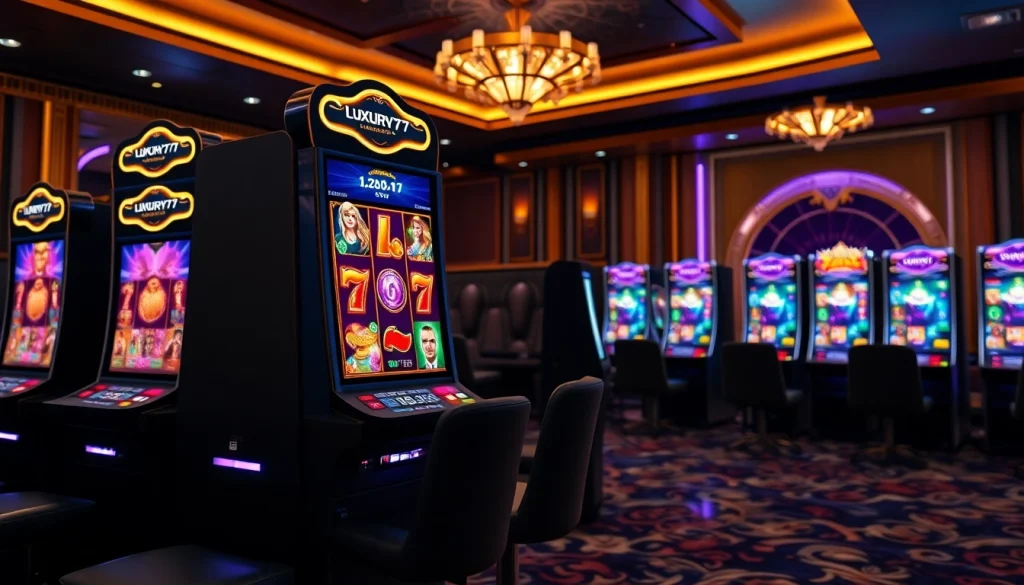 Menggambarkan permainan luxury777 slot yang menarik dan menawan di lingkungan kasino mewah.