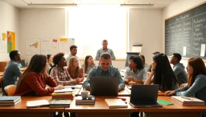 Engaged students collaborating in a bright classroom, showcasing the importance of Education in learning.