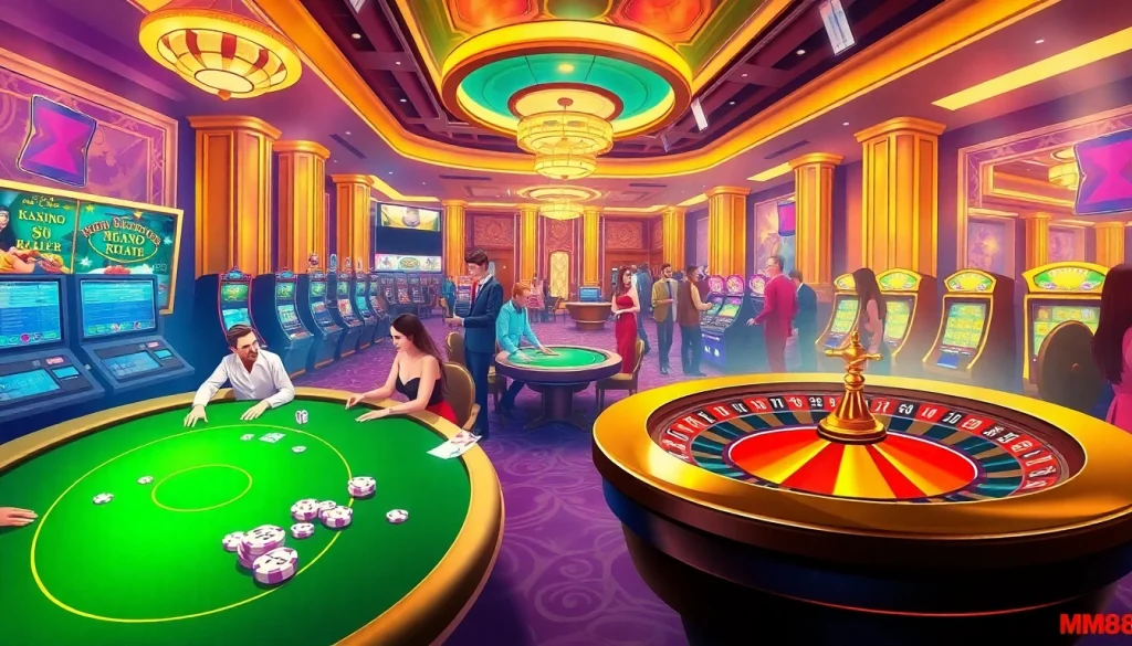 Players enjoying the thrill of the game at Nhà cái MM88 casino with poker and dice action.