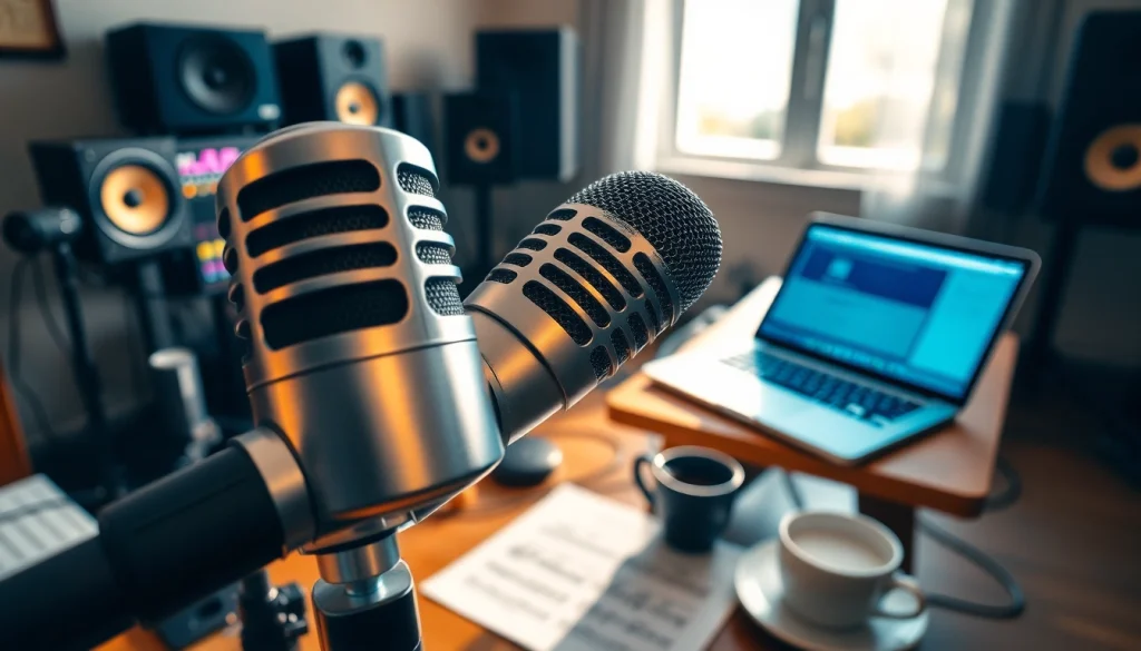MV88 microphone featured prominently in a bright home studio setup, emphasizing audio quality.