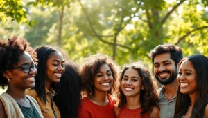 Ritratto Fotografico di un gruppo felice in un parco, evidenziando sorrisi e interazioni.