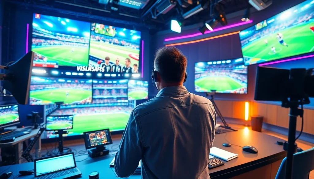 스포츠중계 방송 중인 전문가의 역동적인 모습