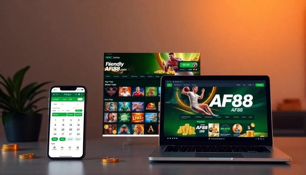 Interactive AF88.com online gambling interface showcasing sports and casino betting options.
