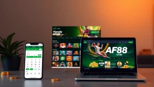 Interactive AF88.com online gambling interface showcasing sports and casino betting options.