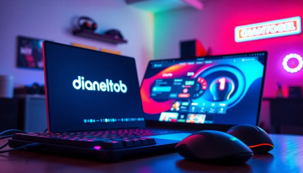 Jelajahi platform diantogel yang menarik dengan laptop modern dan aksesori gaming.