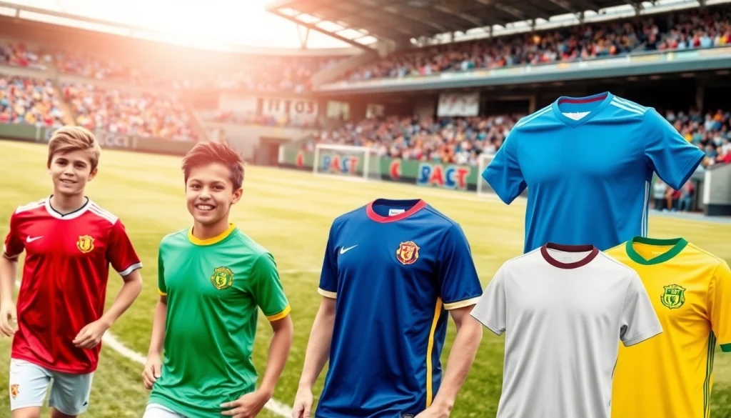 Showcase cheap football kits worn by players in an exciting outdoor setting.