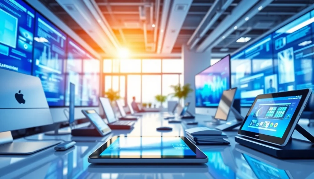 Showcasing technology in a professional workspace with advanced gadgets and devices.