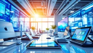 Showcasing technology in a professional workspace with advanced gadgets and devices.