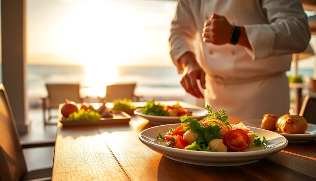 Private chef Sint Maarten creating exquisite gourmet dishes in a stunning beachfront villa setting.