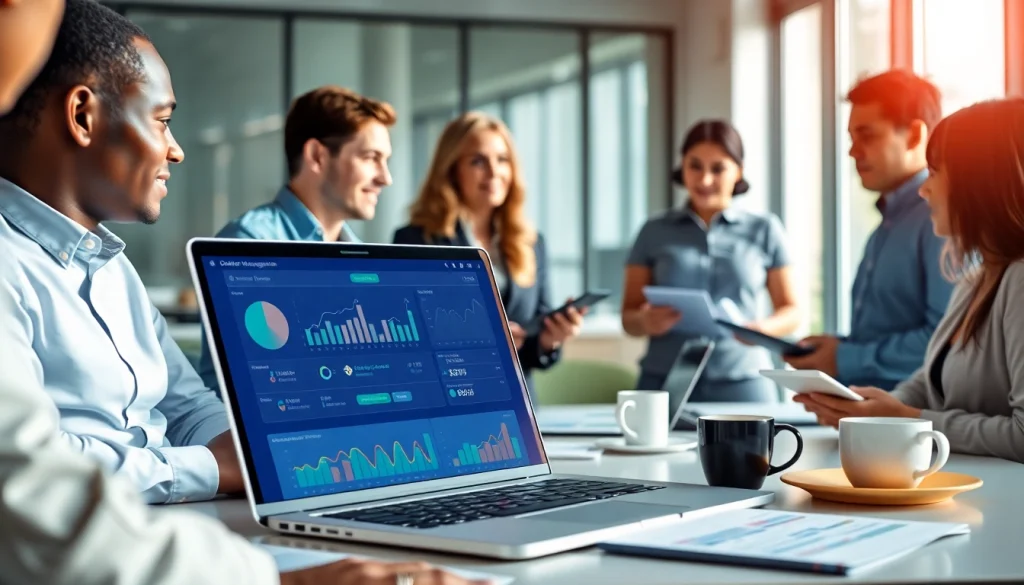 Streamline your order processing software with a modern team-focused office setup.