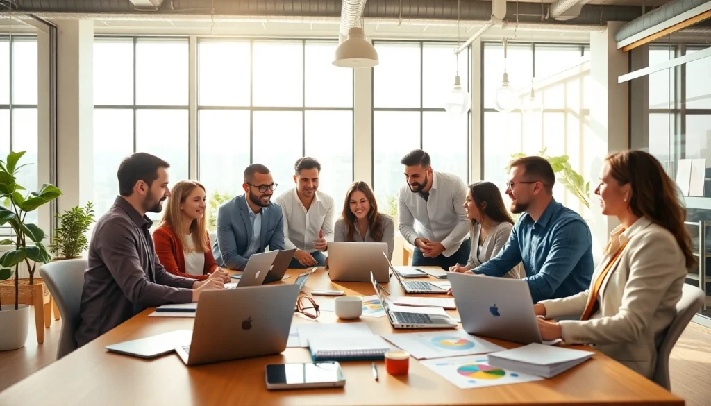 Team at Good Wolf Marketing collaborating in a modern office, showcasing creativity and innovation.