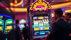 Mainkan slot mewah luxury333 dengan desain canggih dan penerangan neon cerah di kasino.