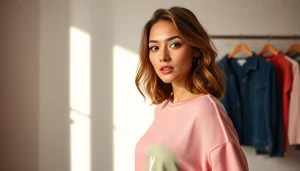 High-quality foto ecommerce featuring trendy clothing showcased by a model