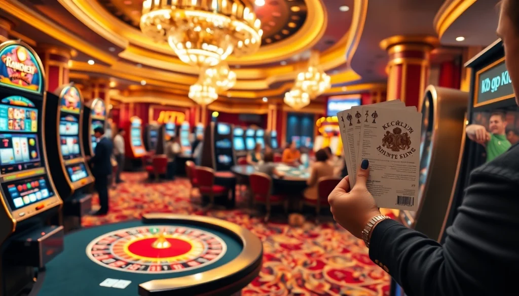 KJC AC features a luxurious casino scene, with players immersed in slot machines and roulette excitement.